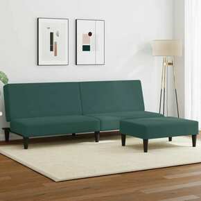 VidaXL Kavč dvosed z ležiščem in stolčkom za noge temno zelen žamet