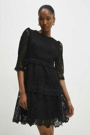 Obleka Answear Lab črna barva - črna. Obleka iz kolekcije Answear Lab. Model izdelan iz mrežaste pletenine. Zaradi vsebnosti poliestra je tkanina bolj odporna na gubanje.