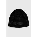 Kapa Moschino črna barva, - črna. Kapa iz kolekcije Moschino. Model izdelan iz vzorčaste pletenine.