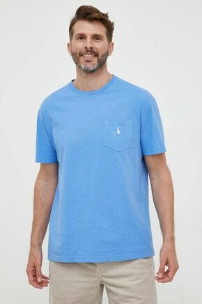 Kratka majica s primesjo lanu Polo Ralph Lauren - modra. Kratka majica iz kolekcije Polo Ralph Lauren