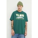 Bombažna kratka majica Vans moški, zelena barva - zelena. Kratka majica iz kolekcije Vans, izdelana iz pletenine, prijetne na otip. Model iz izjemno udobne bombažne tkanine.