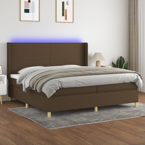 Box spring postelja z vzmetnico LED temno rjava 200x200cm blago - vidaXL - Rjava - 93