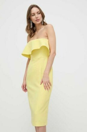 Obleka Bardot rumena barva - rumena. Obleka iz kolekcije Bardot. Model izdelan iz enobarvne tkanine. Poliester zagotavlja večjo odpornost na gubanje.