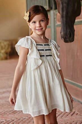 Otroška obleka Mayoral bež barva - bež. Otroška Obleka iz kolekcije Mayoral. Nabran model izdelan iz tkanine.
