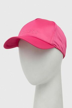 Kapa s šiltom Guess roza barva - roza. Kapa s šiltom vrste baseball iz kolekcije Guess. Model izdelan iz enobarvne tkanine.