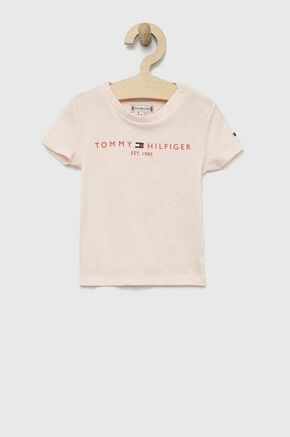 Otroška bombažna kratka majica Tommy Hilfiger roza barva - roza. Otroški Lahkotna kratka majica iz kolekcije Tommy Hilfiger. Model izdelan iz tanke