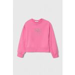 Otroški pulover Pinko Up roza barva - roza. Otroški pulover iz kolekcije Pinko Up, izdelan iz pletenine z nalepko. Model iz izjemno udobne tkanine z visoko vsebnostjo bombaža.