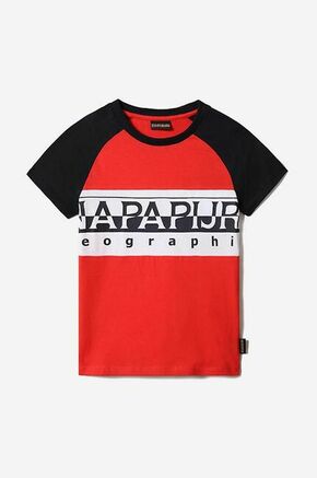 Otroška bombažna kratka majica Napapijri rdeča barva - rdeča. Otroški kratka majica iz kolekcije Napapijri. Model izdelan iz vzorčaste pletenine. Izjemno udoben material