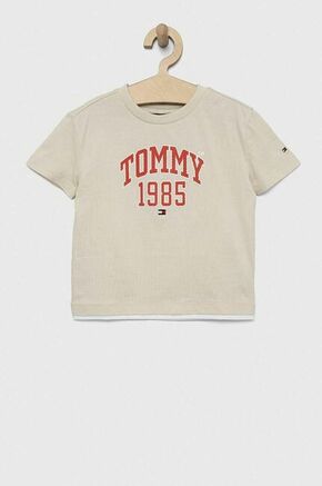 Otroška bombažna kratka majica Tommy Hilfiger bež barva - bež. Lahkotna kratka majica iz kolekcije Tommy Hilfiger. Model izdelan iz tanke