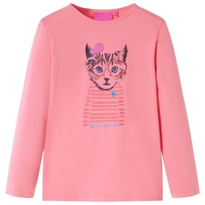 VidaXL Otroška majica z dolgimi rokavi potisk mačka roza 92