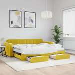 Vidaxl Izvlečna dnevna postelja s predali rumena 90x200 cm žamet