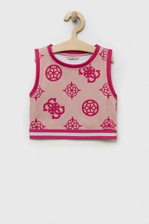 Otroški top Guess roza barva - roza. Otroške top iz kolekcije Guess. Model izdelan iz vzorčaste pletenine. Zaradi vsebnosti poliestra je tkanina bolj odporna na gubanje.