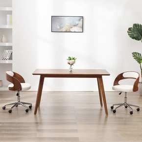 Shumee vrtljivi stoli 2 kos belega upognjenega lesa in imitacije usnja