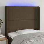 Greatstore LED posteljno vzglavje temno rjavo 93x16x118/128 cm blago