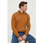 Volnen pulover Barbour moški, rumena barva - rjava. Pulover iz kolekcije Barbour. Model izdelan iz vzorčaste pletenine. Zaradi svoje visoke termoregulacijske sposobnosti vam volna pomaga ohranjati toploto, ko je hladno, in svežino, ko je toplo.