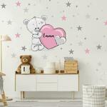 Stenska nalepka – medvedek z zvezdami v rožnati barvi