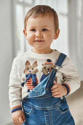 Otroški pulover s primesjo volne Mayoral bež barva - bež. Otroške Pulover iz kolekcije Mayoral. Model izdelan iz pletenine z nalepko. Model iz izjemno udobne bombažne tkanine.