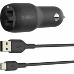 Belkin 24W dvojni avtomobilski polnilnik USB-A + 1m kabel USB-C, črn