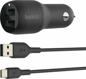Belkin 24W dvojni avtomobilski polnilnik USB-A + 1m kabel USB-C