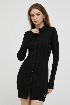 Obleka Calvin Klein Jeans črna barva - črna. Obleka iz kolekcije Calvin Klein Jeans. Model izdelan iz elastične pletenine. Model iz izjemno udobne tkanine z visoko vsebnostjo bombaža.
