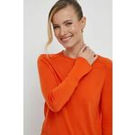 Volnen pulover Calvin Klein ženski, oranžna barva - oranžna. Pulover iz kolekcije Calvin Klein. Model izdelan iz merino volne, ki je lahka in ima visoke termoregulacijske lastnosti. Material z optimalno elastičnostjo zagotavlja popolno svobodo...