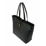 Usnjena torbica Coccinelle črna barva - črna. Velika nakupovalna torbica iz kolekcije Coccinelle. Model na zapenjanje, izdelan iz naravnega usnja.