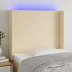 vidaXL LED posteljno vzglavje krem 83x16x118/128 cm blago