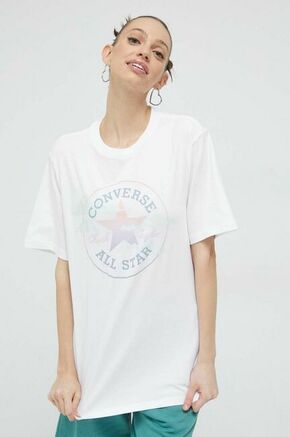 Bombažna kratka majica Converse bela barva - bela. Lahkotna kratka majica iz kolekcije Converse. Model izdelan iz tanke