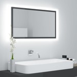 shumee LED kopalniško ogledalo visok sijaj sivo 80x8,5x37 cm