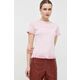 Bombažna kratka majica Guess roza barva - roza. Kratka majica iz kolekcije Guess. Model izdelan iz pletenine z nalepko. Lahek in udoben model, idealen za vsakodnevno nošenje.