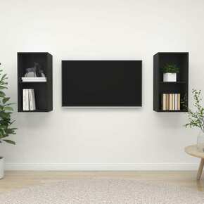 Stenska TV omarica 2 kosa črne barve iverna plošča
