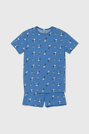 Otroška bombažna pižama United Colors of Benetton - modra. Otroški pižama iz kolekcije United Colors of Benetton. Model izdelan iz elastične pletenine. Bombažen