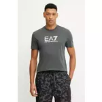 Bombažna kratka majica EA7 Emporio Armani moška, siva barva, AF10375.7M000224 - zelena. Kratka majica iz kolekcije EA7 Emporio Armani, izdelana iz tanke, elastične pletenine. Model iz zračne bombažne tkanine.