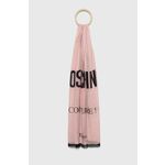 Šal s primesjo svile Moschino roza barva - roza. Šal iz kolekcije Moschino. Model izdelan iz vzorčaste tkanine.