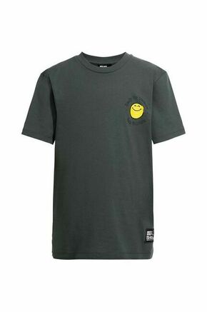 Otroška bombažna kratka majica Jack Wolfskin SMILEYWORLD zelena barva - zelena. Otroška kratka majica iz kolekcije Jack Wolfskin. Model izdelan iz tanke