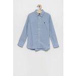 Otroška bombažna srajca Polo Ralph Lauren - modra. Otroška srajca iz kolekcije Polo Ralph Lauren. Model izdelan iz vzorčaste tkanine.