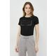 Bombažna kratka majica Armani Exchange ženski, črna barva - črna. Kratka majica iz kolekcije Armani Exchange, izdelana iz pletenine. Model iz izjemno udobne bombažne tkanine.