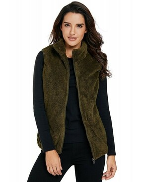 Olive Green Furry High Neck Vest Jacket 32319