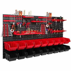 Botle Delavniški panel za orodja 156 x 78 cm z 18 kos Škatla viseče Rdeča in Črna škatle plastika