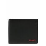 Usnjena denarnica HUGO moški, črna barva - črna. Srednje velika denarnica iz kolekcije HUGO. Model izdelan iz naravnega usnja.