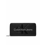 Calvin Klein Jeans Velika ženska denarnica Sculpted Mono Zip Around Mono K60K607634 Črna