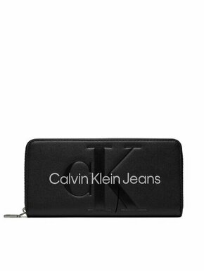 Calvin Klein Jeans Velika ženska denarnica Sculpted Mono Zip Around Mono K60K607634 Črna