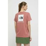 Bombažna kratka majica The North Face ženski, roza barva - roza. Lahkotna kratka majica iz kolekcije The North Face, izdelana iz pletenine, prijetne na otip. Model iz izjemno udobne bombažne tkanine.