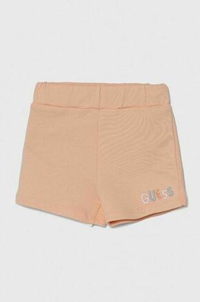 Otroške bombažne kratke hlače Guess oranžna barva - oranžna. Otroški kratke hlače iz kolekcije Guess. Model izdelan iz pletenine. Model iz izjemno udobne bombažne tkanine.