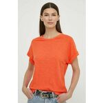 Kratka majica Marc O'Polo ženski, oranžna barva - oranžna. Kratka majica iz kolekcije Marc O'Polo, izdelana iz tanke, elastične pletenine. Model iz zračne tkanine z visoko vsebnostjo bombaža.