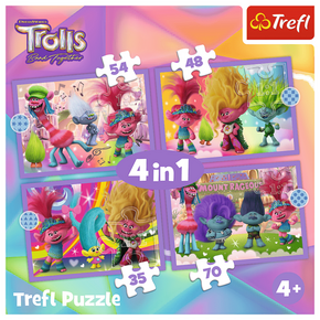 Trefl Puzzle 4 v 1 - Pustolovščine pisanih trolov / Universal Trolls 3 (2023)