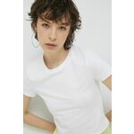 Kratka majica Abercrombie &amp; Fitch ženski, bela barva - bela. Kratka majica iz kolekcije Abercrombie &amp; Fitch. Model izdelan iz tanke, elastične pletenine.