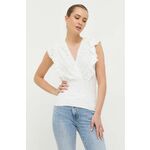 Majica Morgan ženska, bela barva - bela. Bluza iz kolekcije Morgan, izdelana iz tanke, elastične pletenine. Zaradi vsebnosti poliestra je tkanina bolj odporna na gubanje.