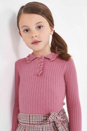 Otroški pulover Mayoral roza barva - roza. Otroške Pulover iz kolekcije Mayoral. Model z ovratnikom