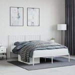 shumee Kovinski posteljni okvir z vzglavjem bel 135x190 cm